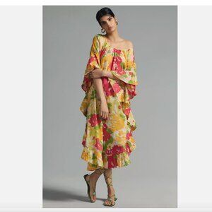 Anthropologie Maeve Floral Ruffle-Hem Kaftan NEW OS
